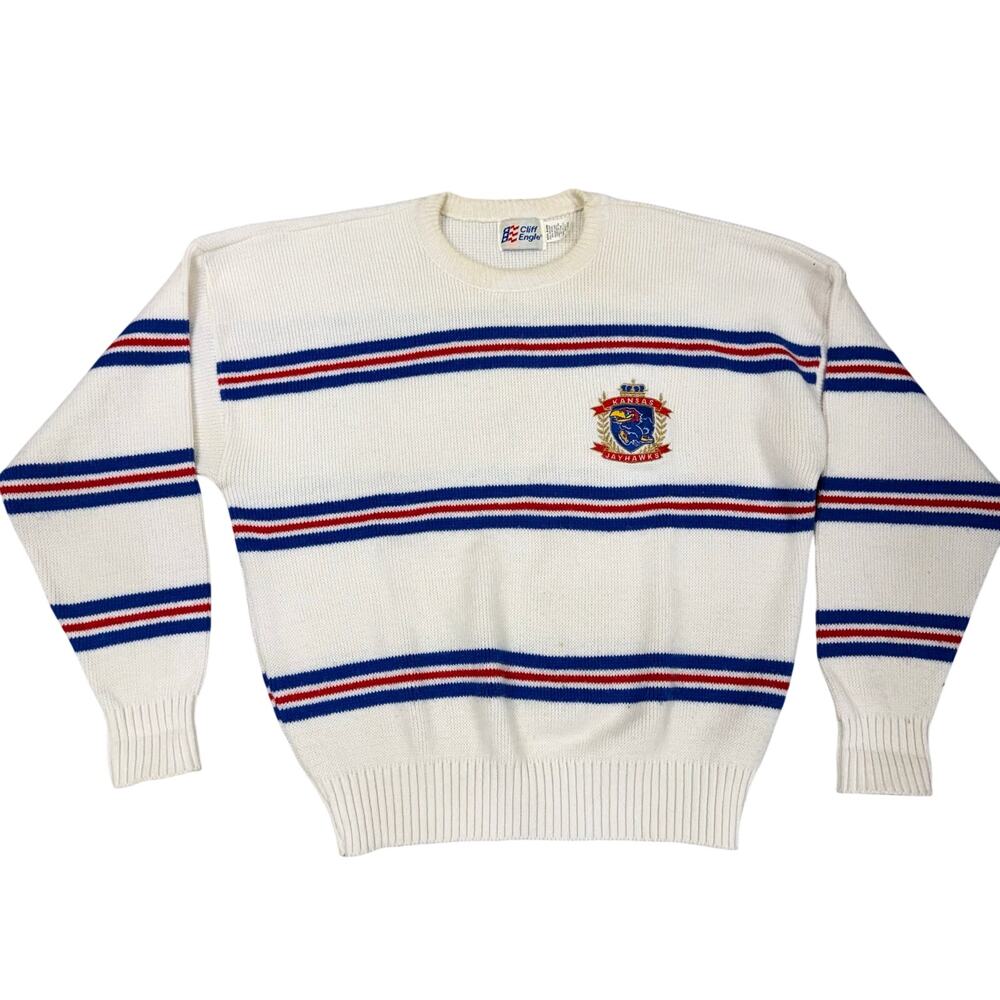 Vtg 80s Cliff Engle Kansas University Jayhawks KU Sweater Wool Blend Men's XL